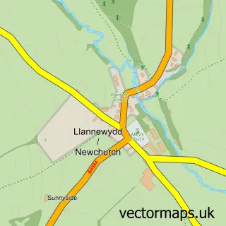 Street map sample of Newchurch, Powys