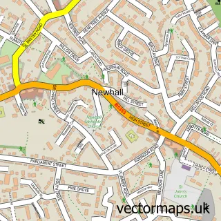 Street map sample of Newhall, Derbyshire