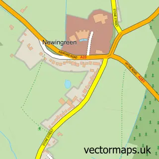 Street map sample of Newingreen, Kent