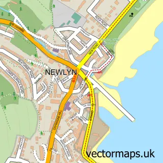 Street map sample of Newlyn, Cornwall