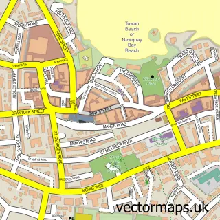 Street map sample of Newquay, Cornwall