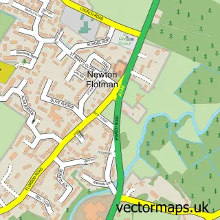 Street map sample of Newton Flotman, Norfolk