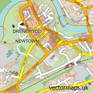 Street map sample of Newtown, Powys