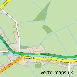 Street map sample of Nordelph, Norfolk