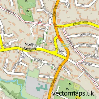 Street map sample of North Anston, South Yorkshire