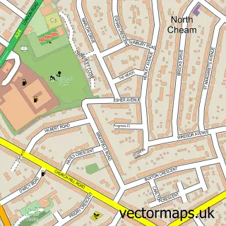 Street map sample of North Cheam, Greater London