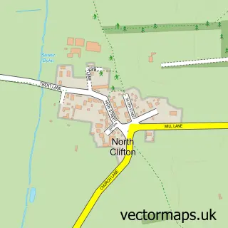 Street map sample of North Clifton, Nottinghamshire
