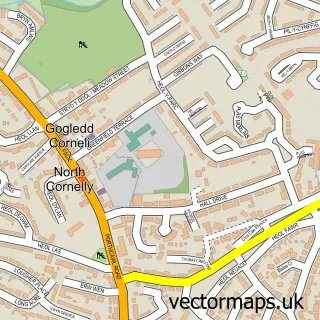 Street map sample of North Cornelly, Mid Glamorgan