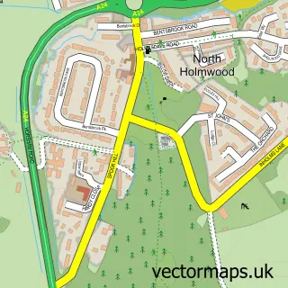 Street map sample of North Holmwood, Surrey