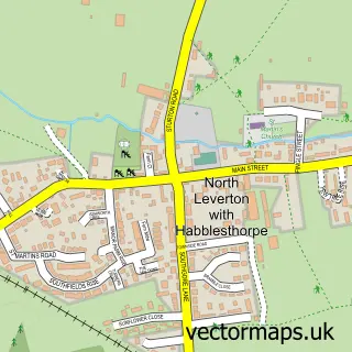 Street map sample of North Leverton with Habblesthorpe, Nottinghamshire