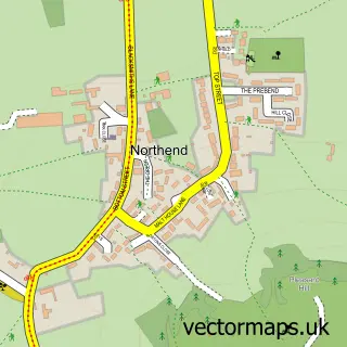 Street map sample of Northend, Warwickshire