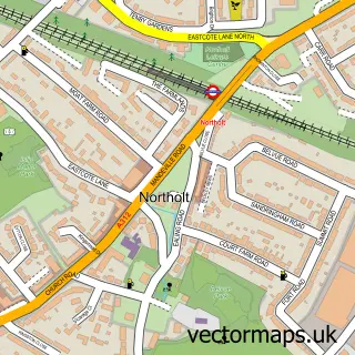 Street map sample of Northolt, Greater London