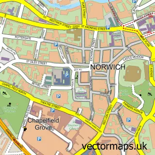 Street map sample of Norwich, Norfolk