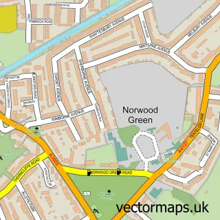 Street map sample of Norwood Green, Greater London