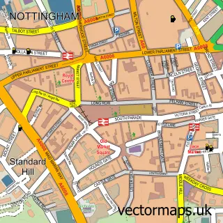 Street map sample of Nottingham, Nottinghamshire