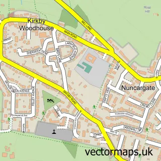 Street map sample of Nuncargate, Nottinghamshire