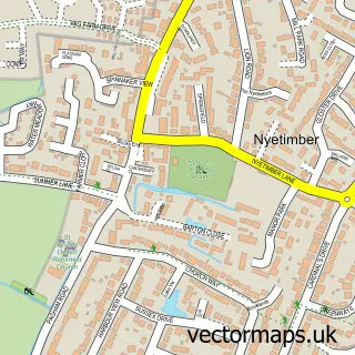 Street map sample of Nyetimber, West Sussex