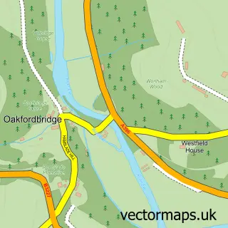 Street map sample of Oakford Bridge, Devon