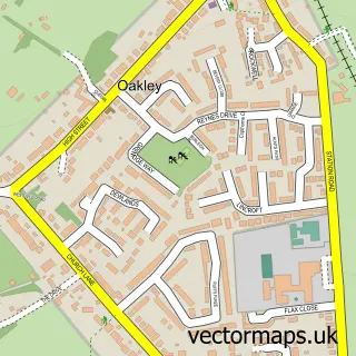 Street map sample of Oakley, Bedfordshire