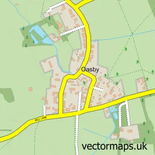 Street map sample of Oasby, Lincolnshire