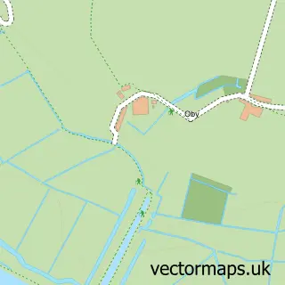 Street map sample of Oby, Norfolk