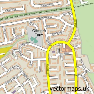 Street map sample of Offmore Farm, Worcestershire