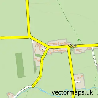 Street map sample of Ogle, Northumberland
