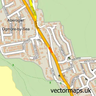 Street map sample of Ogmore-by-Sea, South Glamorgan