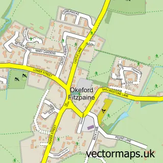 Street map sample of Okeford Fitzpaine, Dorset