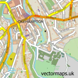 Street map sample of Okehampton, Devon