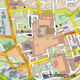 Street map sample of Oldham, Greater Manchester