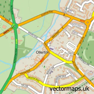 Street map sample of Ollerton, Nottinghamshire