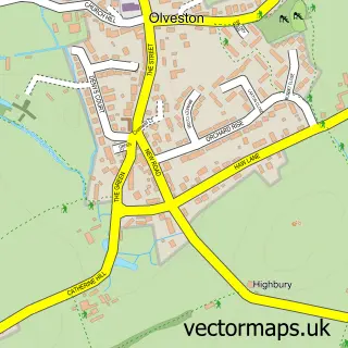 Street map sample of Olveston, Gloucestershire