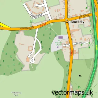Street map sample of Ombersley, Worcestershire