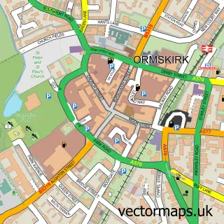Street map sample of Ormskirk, Lancashire