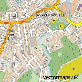 Street map sample of Oswaldtwistle, Lancashire