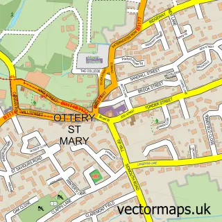 Street map sample of Ottery St Mary, Devon