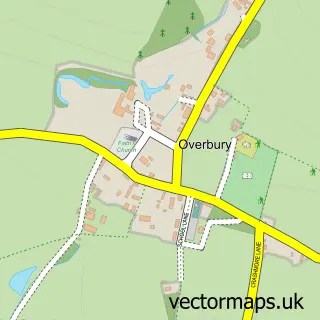 Street map sample of Overbury, Worcestershire