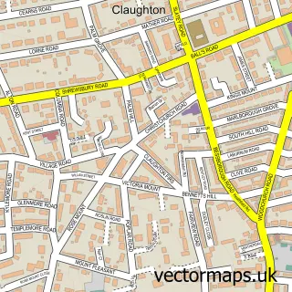 Street map sample of Oxton Village, Merseyside