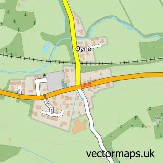 Street map sample of Oyne, Aberdeenshire