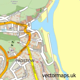 Street map sample of Padstow, Cornwall