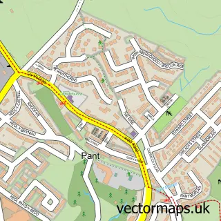 Street map sample of Pant, Mid Glamorgan