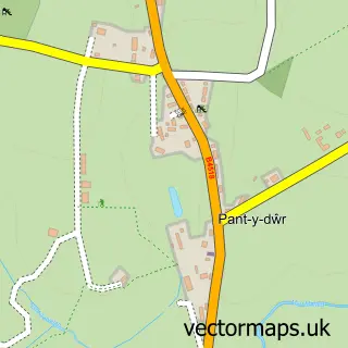 Street map sample of Pant-y-dŵr, Powys