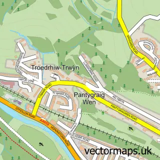Street map sample of Pantygraigwen, Mid Glamorgan