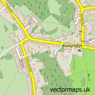Street map sample of Pantymwyn, Clwyd