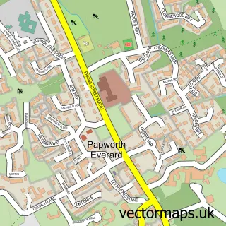 Street map sample of Papworth Everard, Cambridgeshire