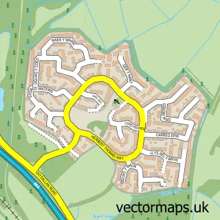 Street map sample of Parc Bryn Heulog, West Glamorgan