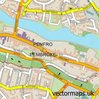 Street map sample of Pembroke, Dyfed