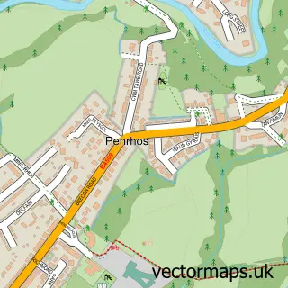 Street map sample of Pen Rhos, Powys