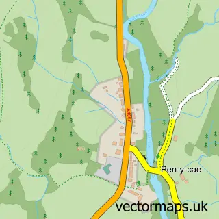 Street map sample of Pen y Cae, Powys